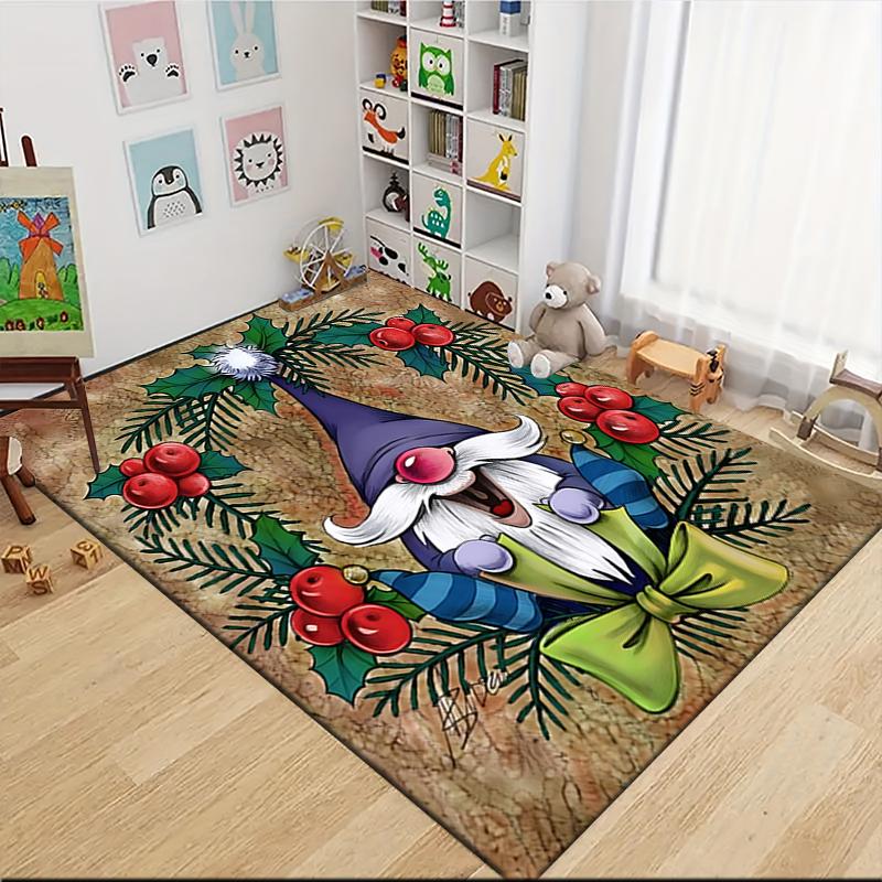 1Pc Gnome Christmas Tree Celebration Carpet Rug Soft Washable Antislip Home Living Room Sofa Mats Personalized Christmas Rug