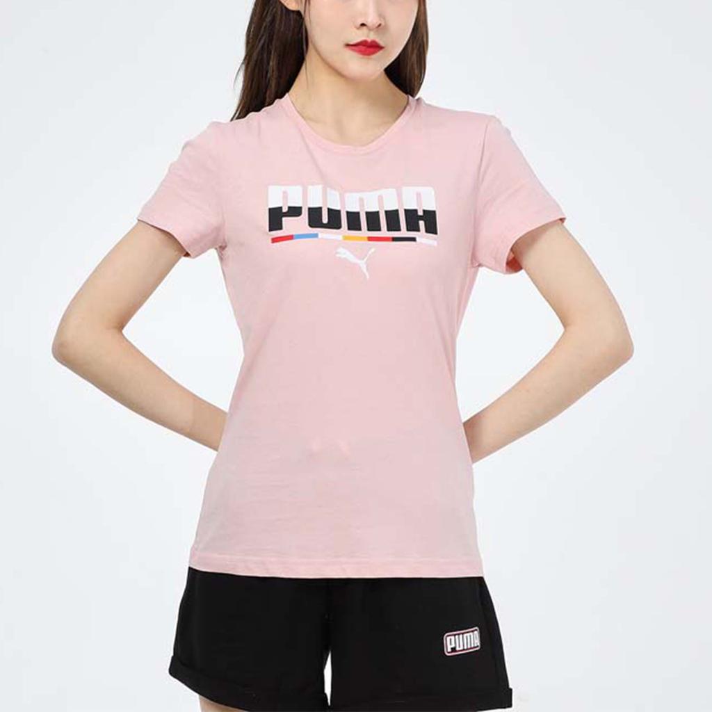 PUMA Multicoloured Tee With Letter Print Round Neck Short Sleeve T-Shirt Women Tops Pink 845603-15