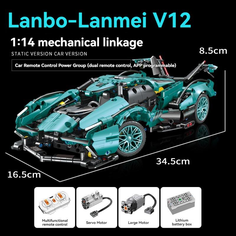 Non-Toxic Technical V12 Super Car Building Blocks Motor Power Puzzle Toys Diy Tabletop Decorations Model Birthday Christmas Halloween Gift