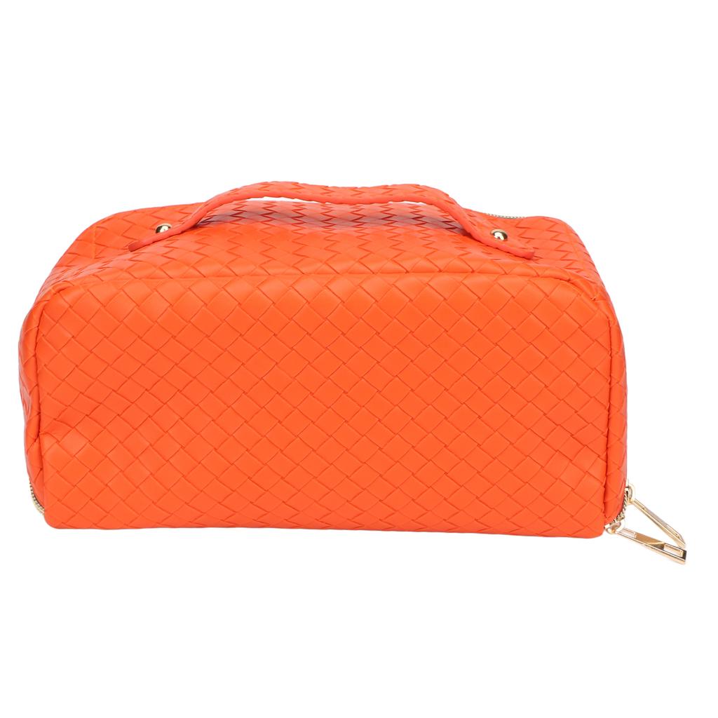 Make-up Reisetasche PU-Leder Große Kapazität Kariert Multifunktion Wasserdichte Kosmetiktasche Orange