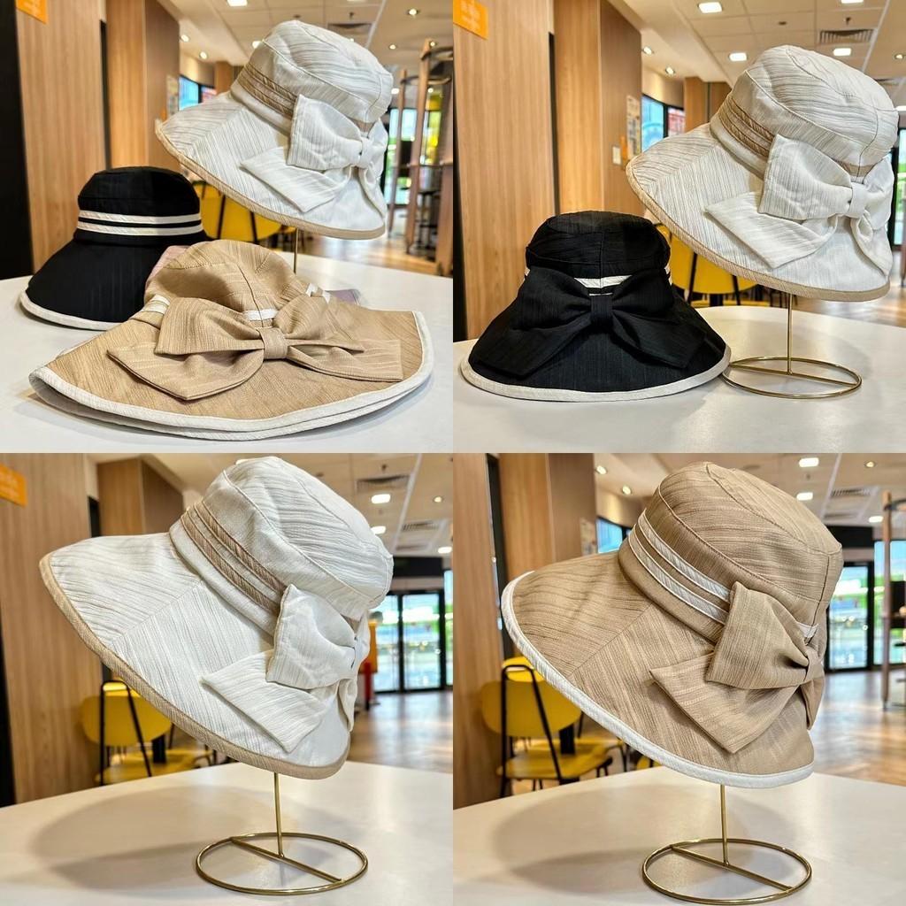 Stylish Women's Fisherman Hat With Large Brim For Spring Summer Travel Uv Protection Korean Style Bow Tie Sun Hat