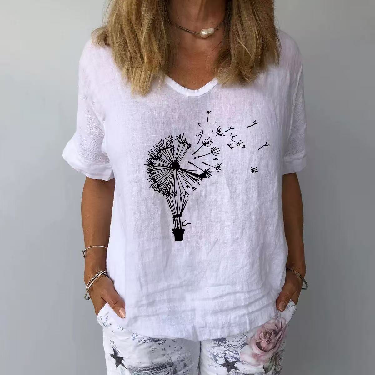 

GMXIA Женские модные повседневные летние блузки и рубашки с круглым вырезом с короткими рукавами XXXL