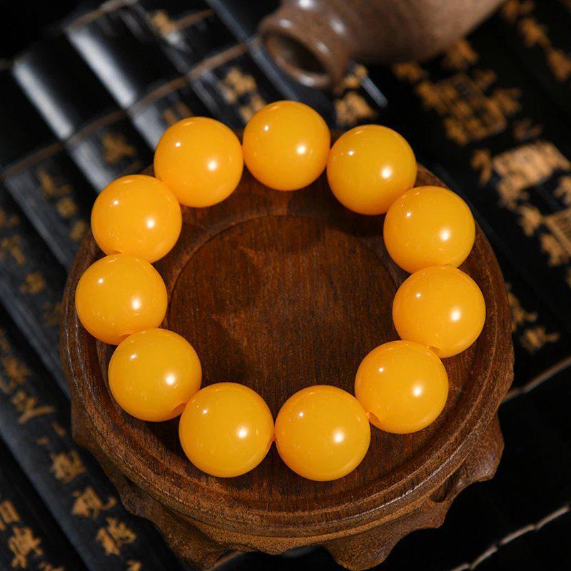 Ethnic Style Amber-Look Buddhist Beads Bracelet - Unisex Chicken Fat Yellow Strand