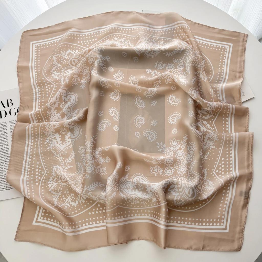 New Elegant Orchid Print Shawl Square Scarf for Women Soft Satin Neckerchief Female Hair Bands Ribbon Headband Bandana