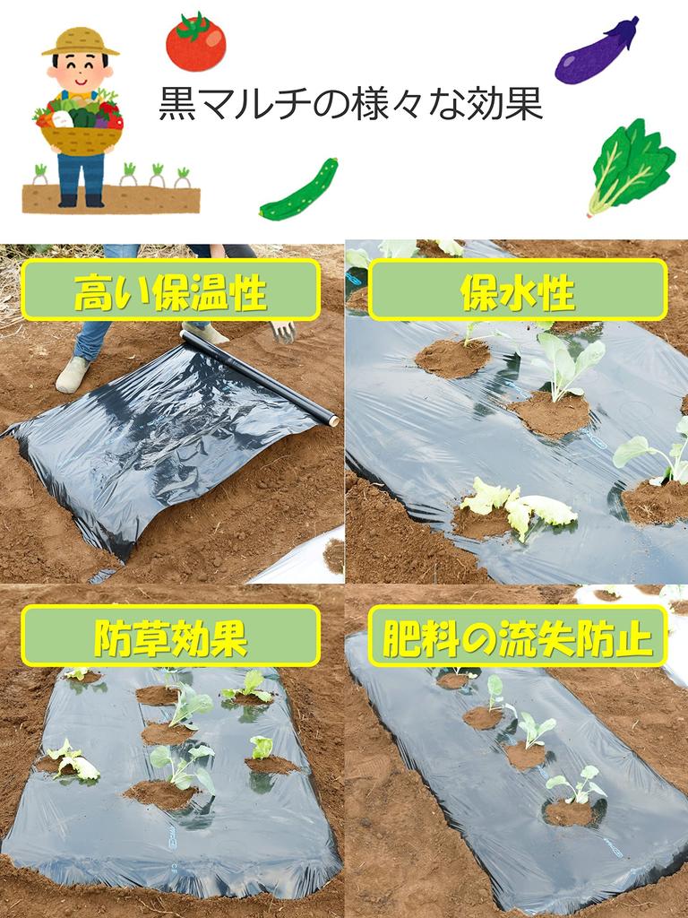 Iwatani Materials Iwatani Black Mulch for Vegetable Gardens, 0.02mm X 135cm X 50m