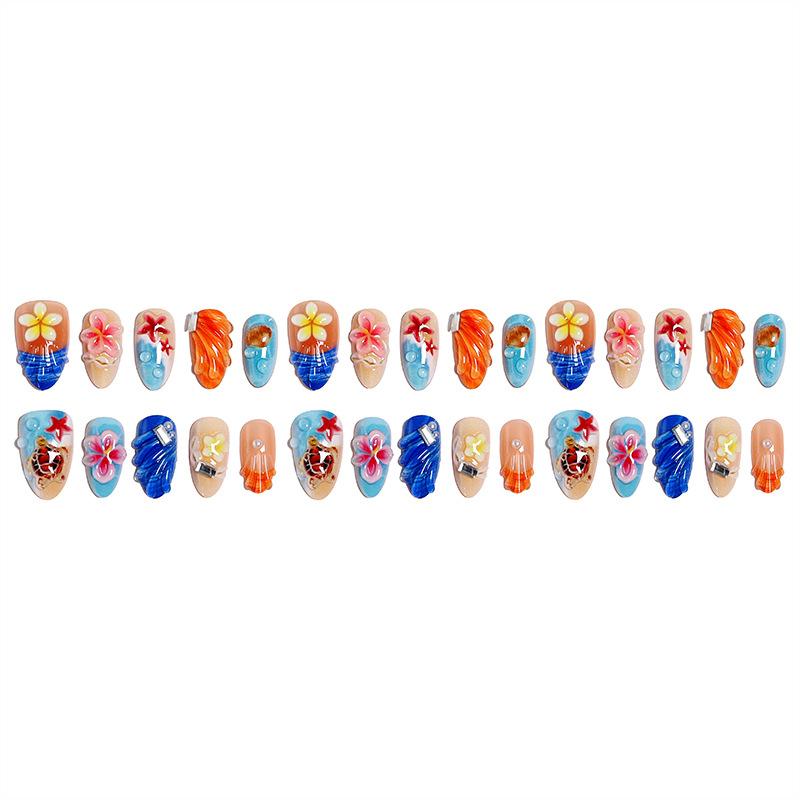 Zomerstrand 3D driedimensionale oceaanwind amandelnagel druktype Europese en Amerikaanse mode nepnagels 30 stuks