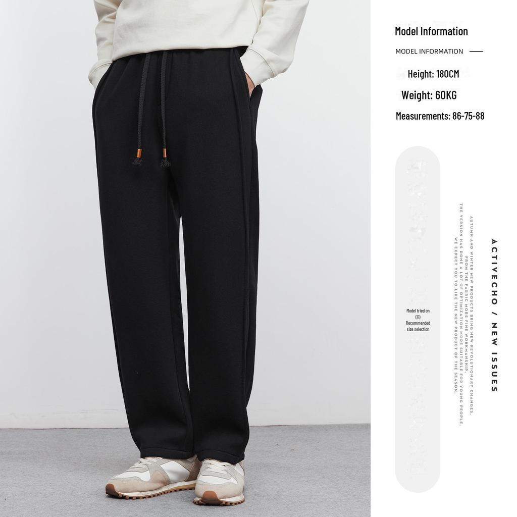 Yizhi Men's Winter Velvet-Lined Casual Straight-Leg Sweatpants