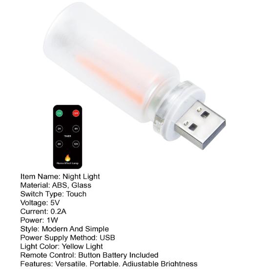 USB Flame Night Light with Touch Control Realistic Flickering LED Candle for Home Car