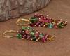 Multi Tourmaline Beads Cluster Earring, Natural Tourmaline Beads Gold Earring, Birthstone Jewelry, Handmade Earrings, Gift for Her