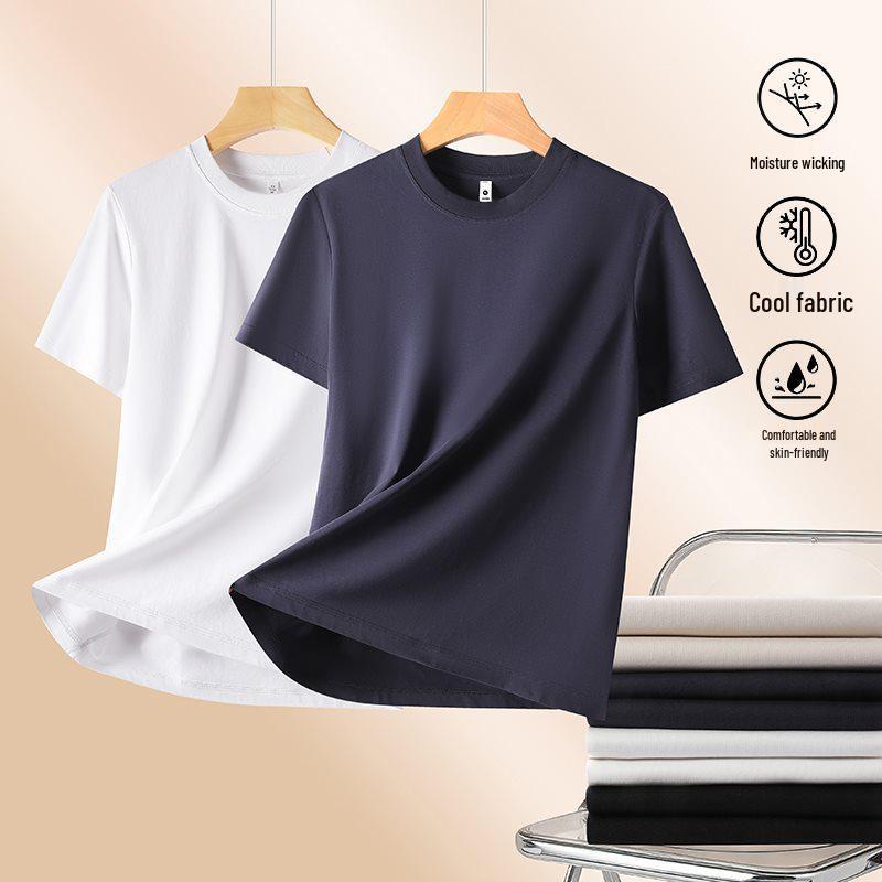 Summer Casual Lyocell Round Neck T-Shirt - Breathable Short Sleeve Base Layer