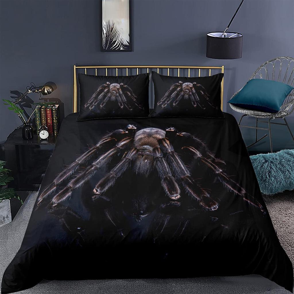 3D Print White Jumping Spider Duvet Cover Set Microfiber Comforter Cover King Queen Full Size With Pillowcase For Boys Men Teens