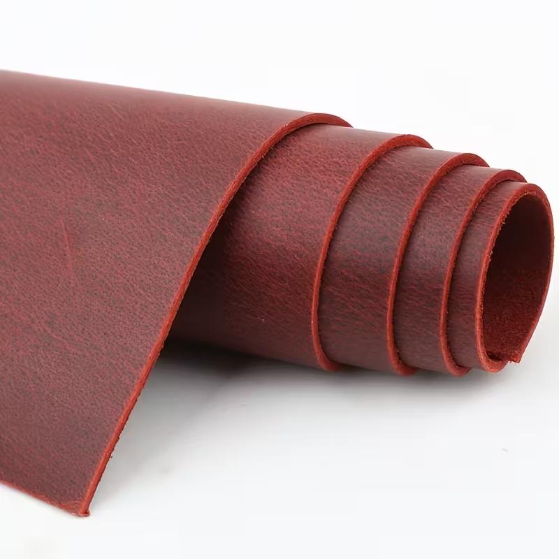 Wine Red Crazy Horse Leather Top Layer Cowhide Genuine Leather, Stiff and Oily Leather, Retro Color Change, 2mm Thick Handmade D