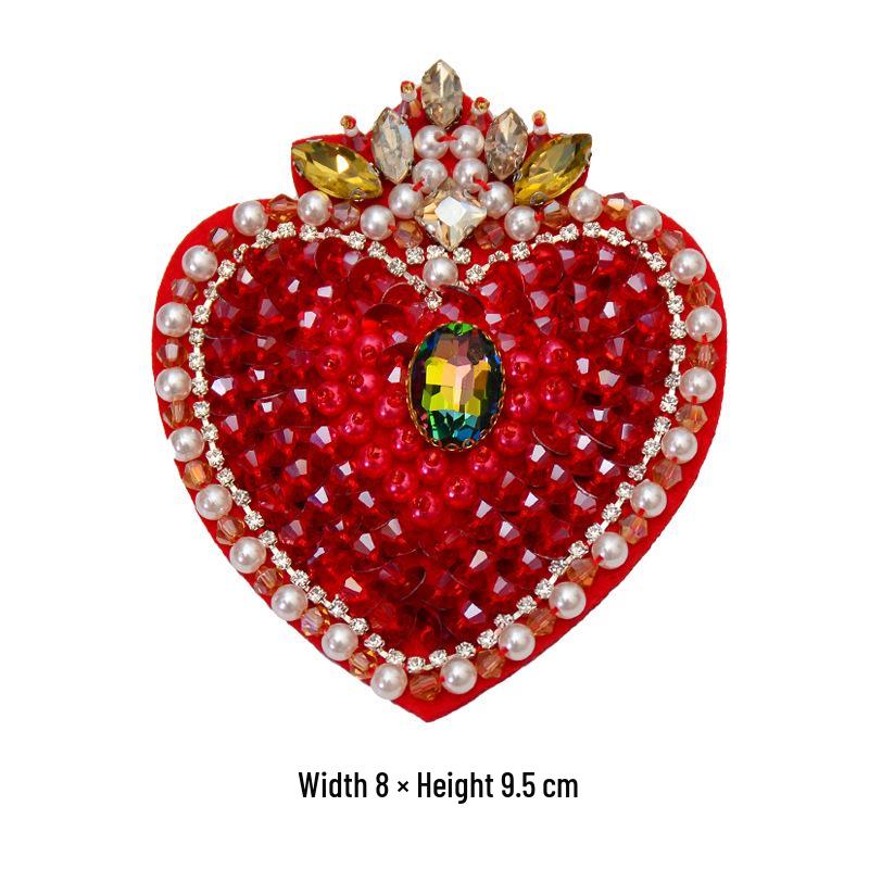 Red Heart Bead Embroidery Patch for DIY Clothing