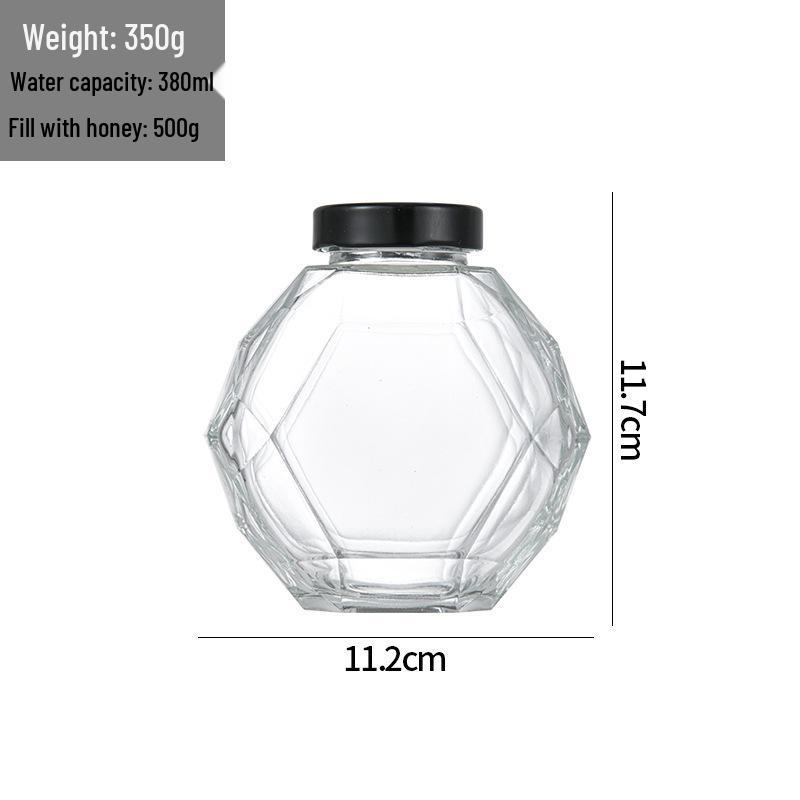 Hexagonal Glass Honey Jar with Wood Lid & Stirrer