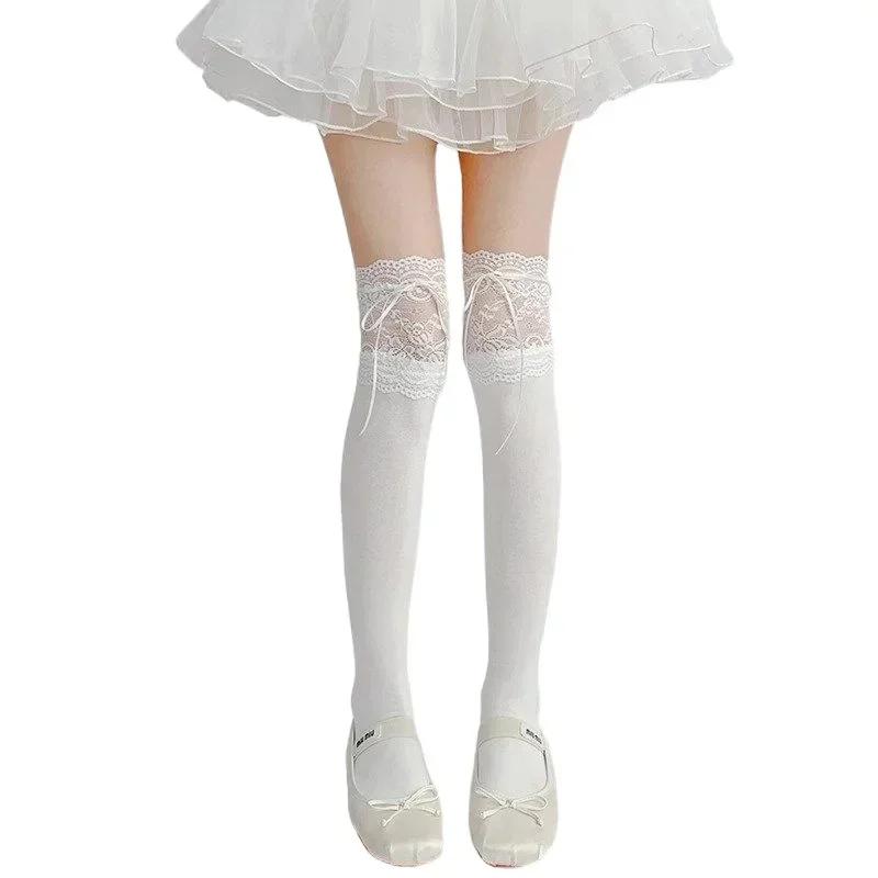 

New Thigh High Socks Knit Lace Bowknot Autumn And Winter Thick Leg Warmers Stockings White Black Lolita Cute Over The Knee Socks One Size