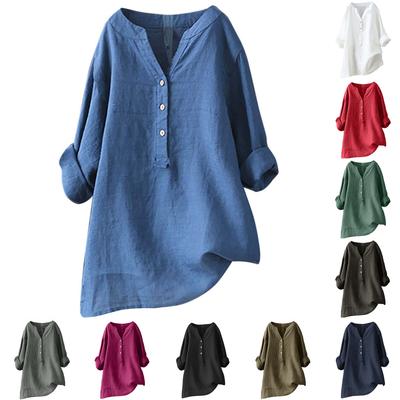 Women’s Casual Solid Long Sleeve V-Neck Daily Tops Shirt Ladies Beauty Blouse Clothes Clothing Plus Size