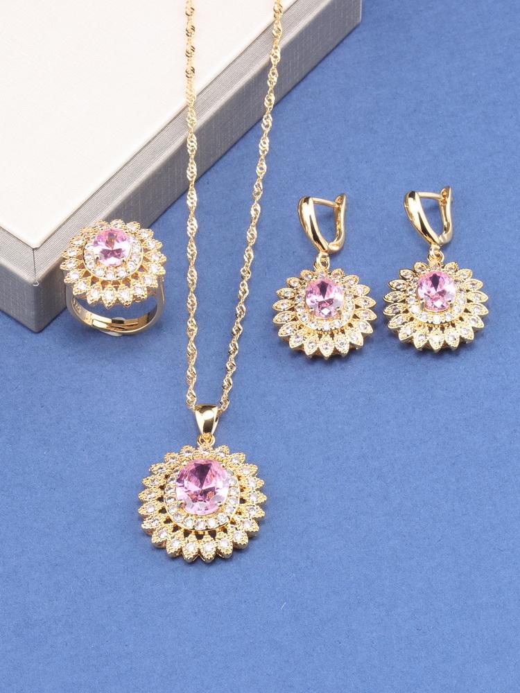 Neue Mode Kleid Schmuck&Accessoires Vergoldete Zirkon Brautsets Zirkonringe/Anhänger/Ring Halskette für Frauen Geschenk