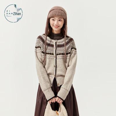 ZIHAN Women's Fair Isle Jacquard Soft Knit Cardigan