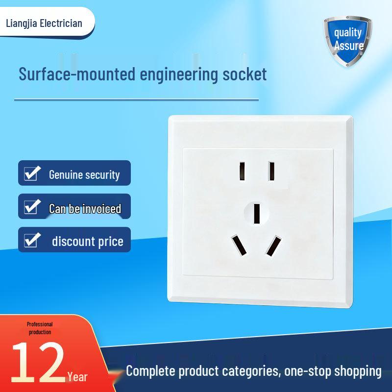 Surface-Mounted Multi-Hole Wall Socket with Switch Panel, 5-Hole, Single/Double Pole, 1-Gang, for Household Surface Wiring.