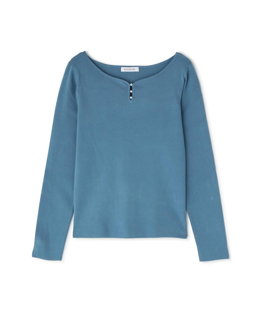 Natural Beauty Basic Basic Series Curved Neck Knit Blue Women's All-Knit Sweater,