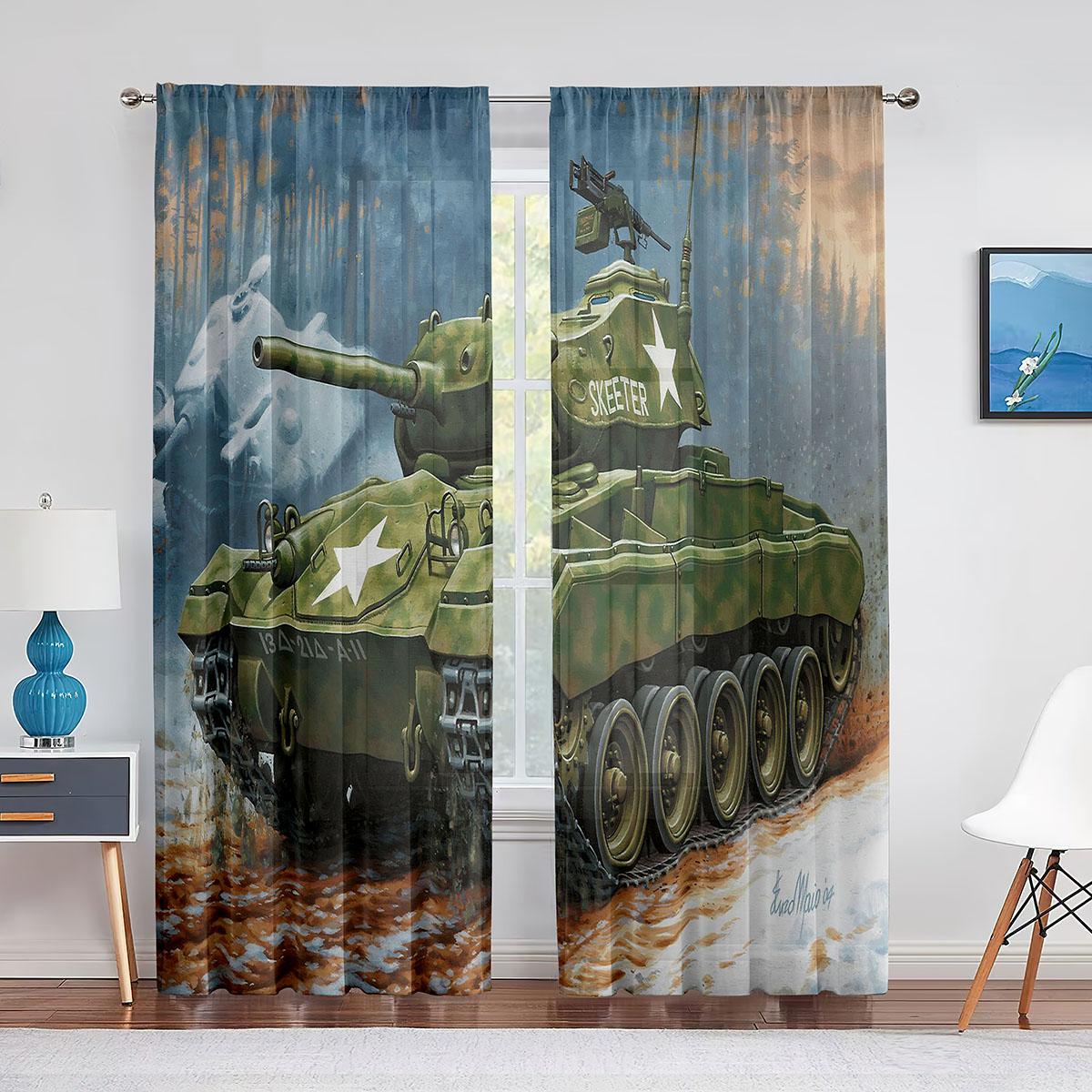 Зеленый танк пушка армейский автомобиль тюлевые шторы для гостиной для мальчиков декор — фото 5