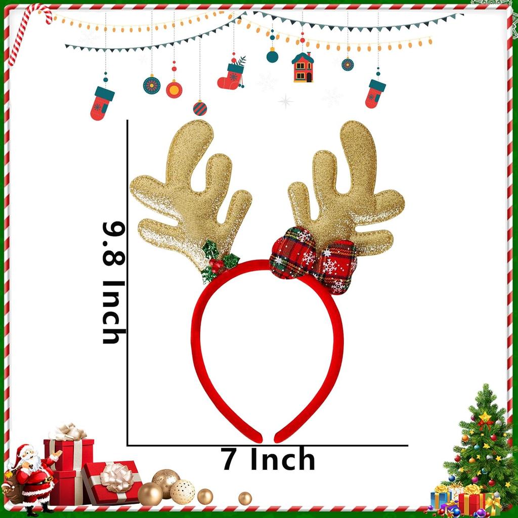 Christmas Reindeer Headband with Bow for Women Cute Cartoon Antlers Hair Clip Funny Photo Props Party Festival Decor Accessories