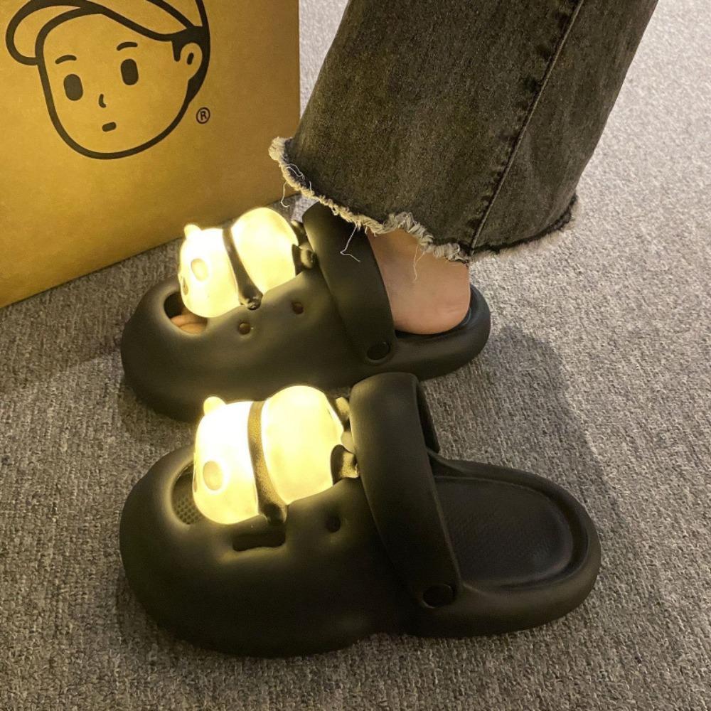 Cartoon Lighting Panda Slippers 3D Animal Panda Slides Sandals Outer Wear Shoes Summer Beach