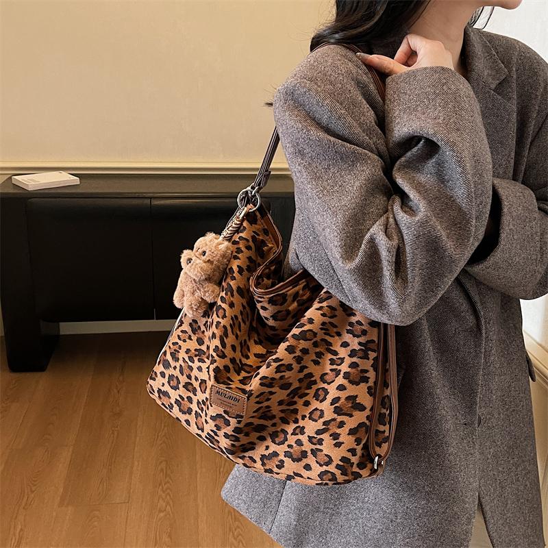Leopard Print Tote Bag Women's Large Capacity Retro Shoulder Bag Multi-Functional Backpack