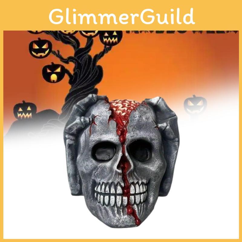 Halloween Skull Sculpture With Crackled Design For Party And Holiday Ambience