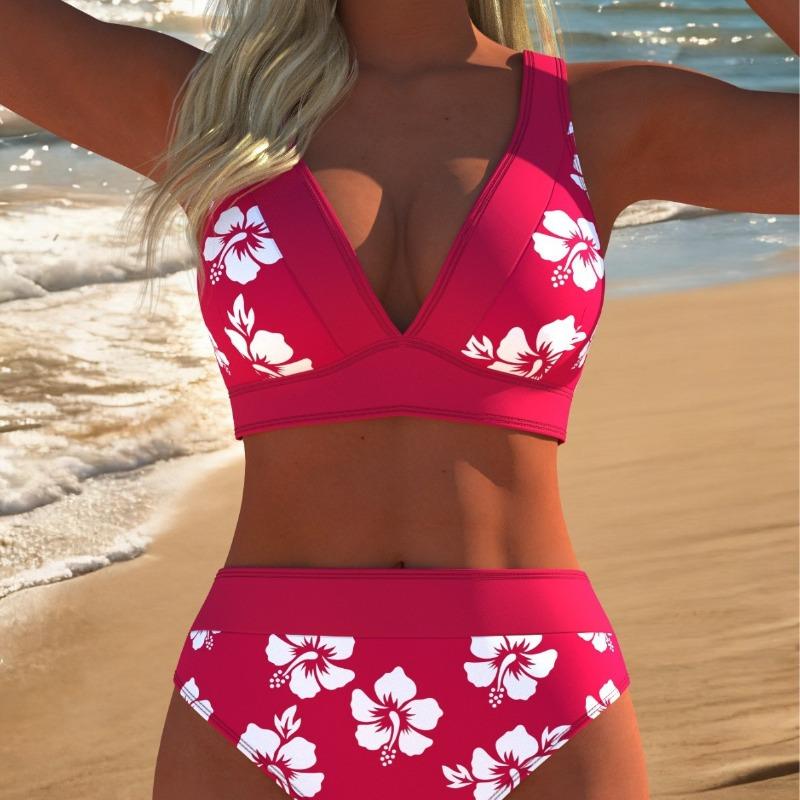 European and American Popular Split Small Fresh Bikini Print Fashionable Sexy Tight Backless Swimsuit Women