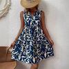 Sommermode Böhmisch Bedrucktes Plisseekleid Damen Locker V-Ausschnitt Lässig