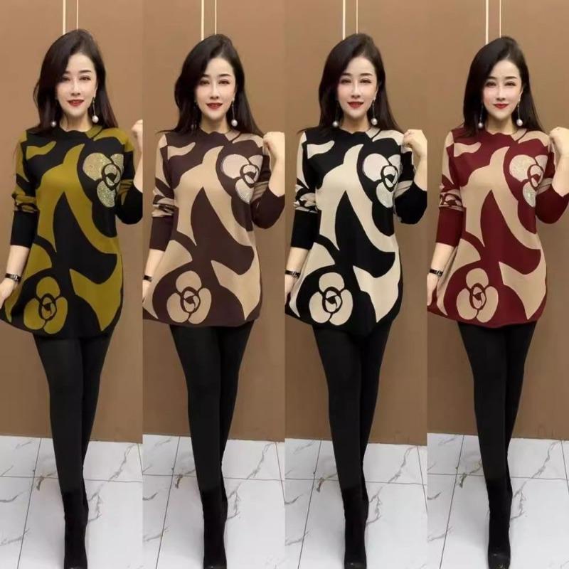 Mom's Large Size Knitted Sweater Women's Autumn Winter New Fashion Versatile Foreign Style Mid-length Bottoming Shirt
