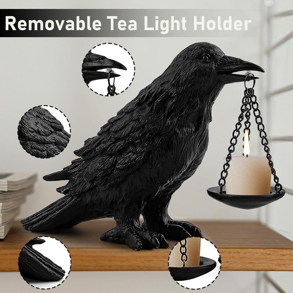 Candle Holder Resin Raven Lamp Candle Sticks Holder Scary Statue Decorative Table Centerpieces for Kitchen Events Indoor