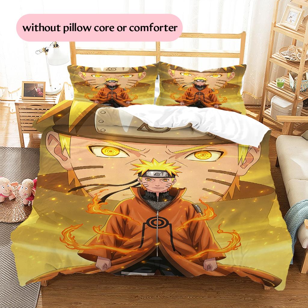 Naruto Anime Wzór Naruto Uzumaki Pościel Dekoracja Domu Prezent Urodzinowy (1 * poszwa na kołdrę + 2 * poszewki na poduszki, bez rdzenia)
