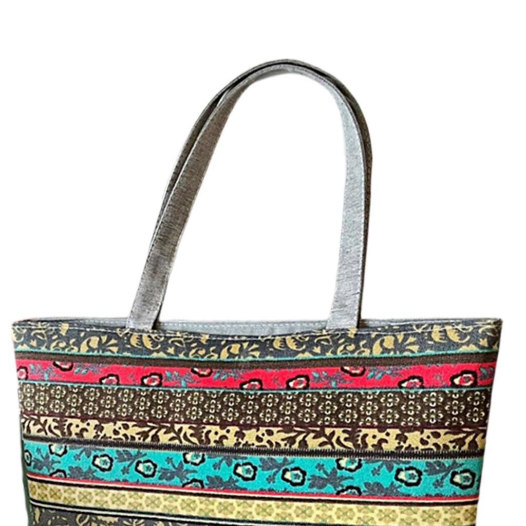 Embroidery Shoulder Bag Vintage Style Tote Bag Womens Handbag Lady Zipper Shopping Bag Travel Purse for Vacation Party Summer