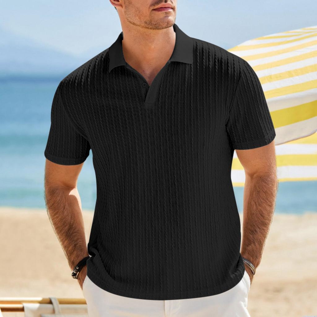 Maglia Polo Jacquard a Maglia Estensibile con Texture Osso di Serpente da Uomo a Manica Corta Casual Leggera Traspirante Top Estivo