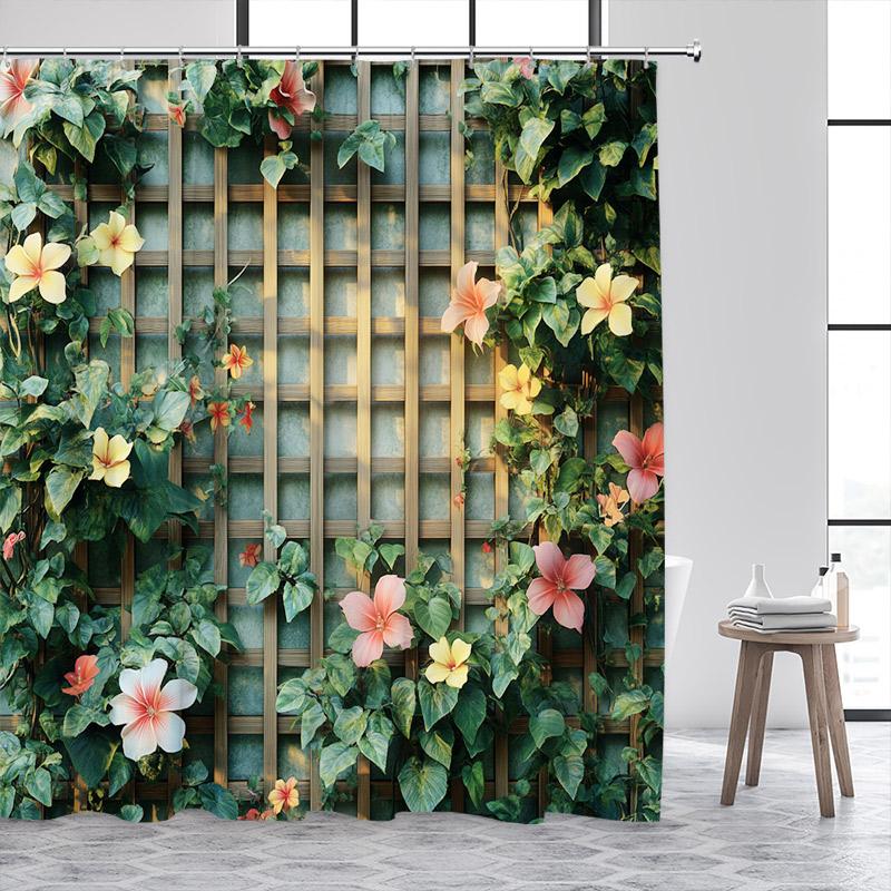 Green Leaves Shower Curtains Tropical Leaf Garden Vine Plant Wall Hanging Fabric Home Bathroom Decor Bath Curtain Set with Hooks