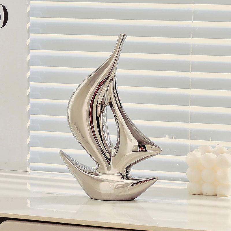 Home Ceramic Sailing Ornaments Luxury Living Room Wine Cabinet TV Cabinet Office Decoration Ceramic Crafts Housewarming Gift