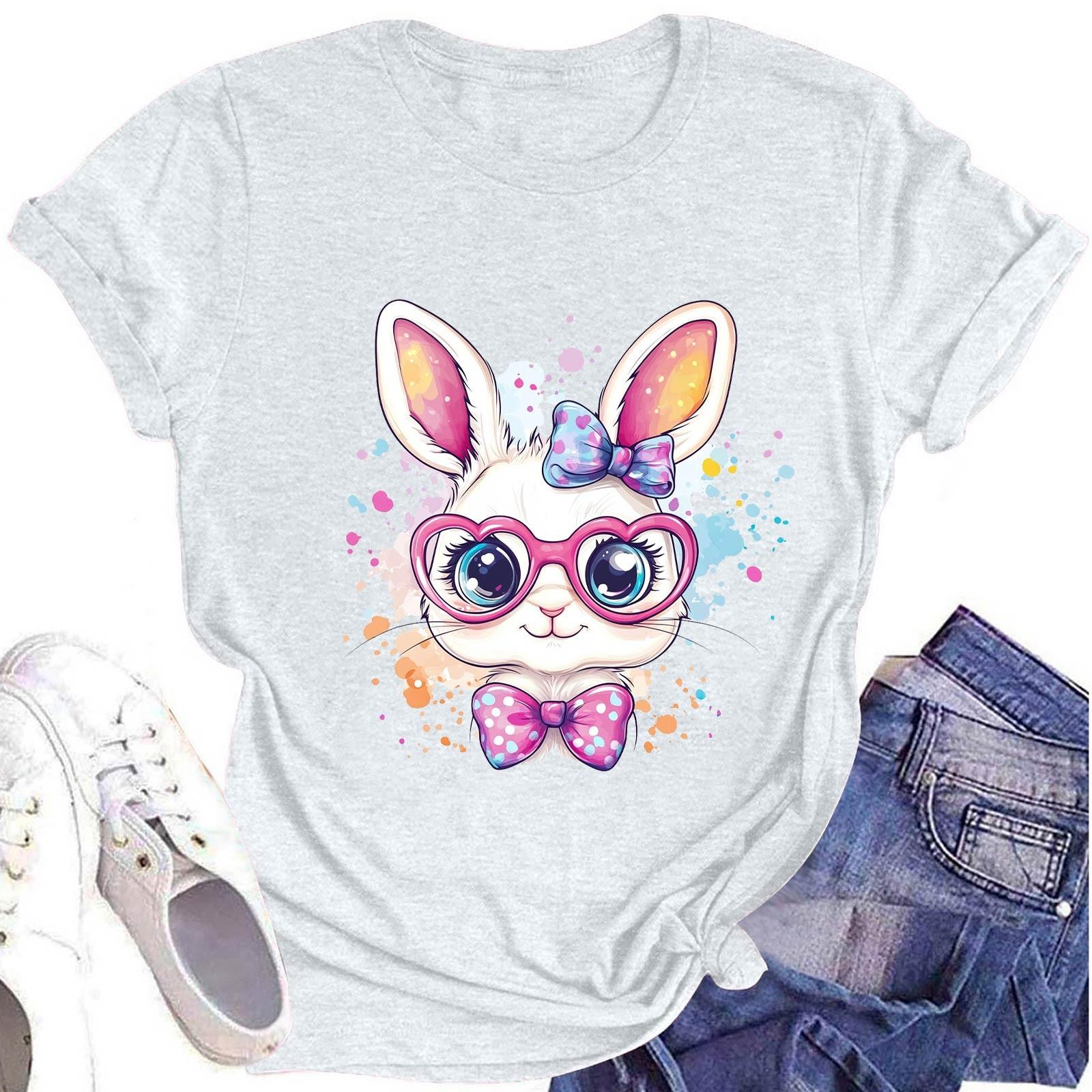 

Женская модная футболка с круглым вырезом и коротким рукавом, повседневный топ с пасхальным принтом XL белый