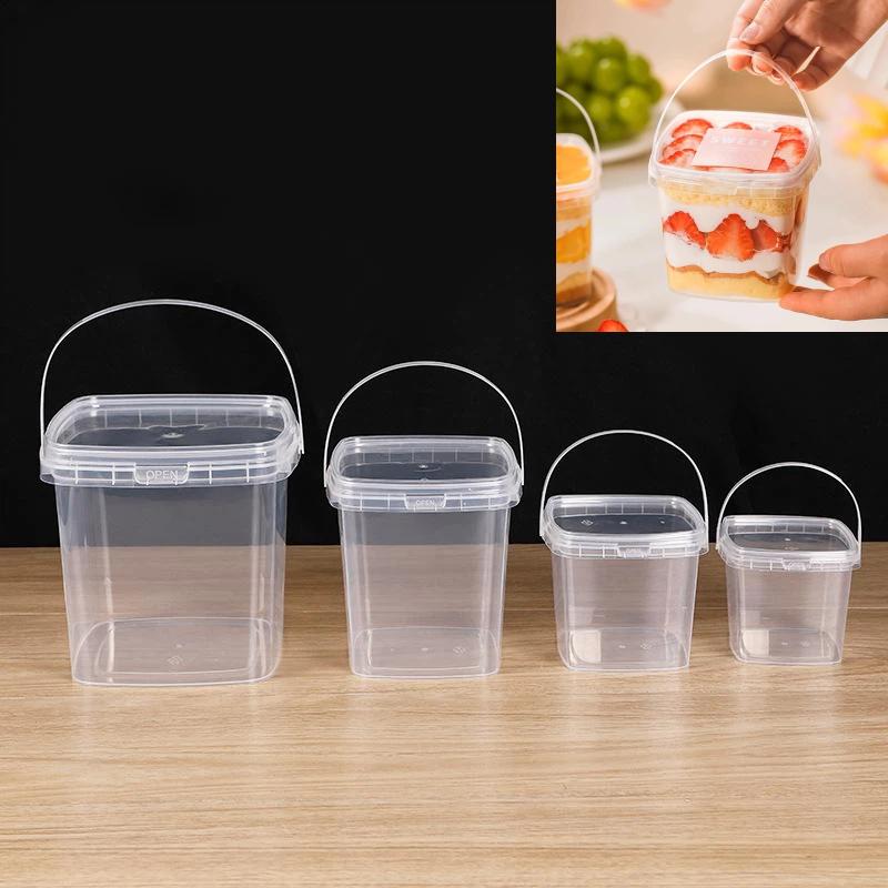 10 Stück Plastikeimer 500/1000 ml zur Aufbewahrung von Lebensmitteln Auslaufsicherer Verschluss-Eimer mit Deckel und Griff Transparenter Behälter-Kasten Transparenter Eimer