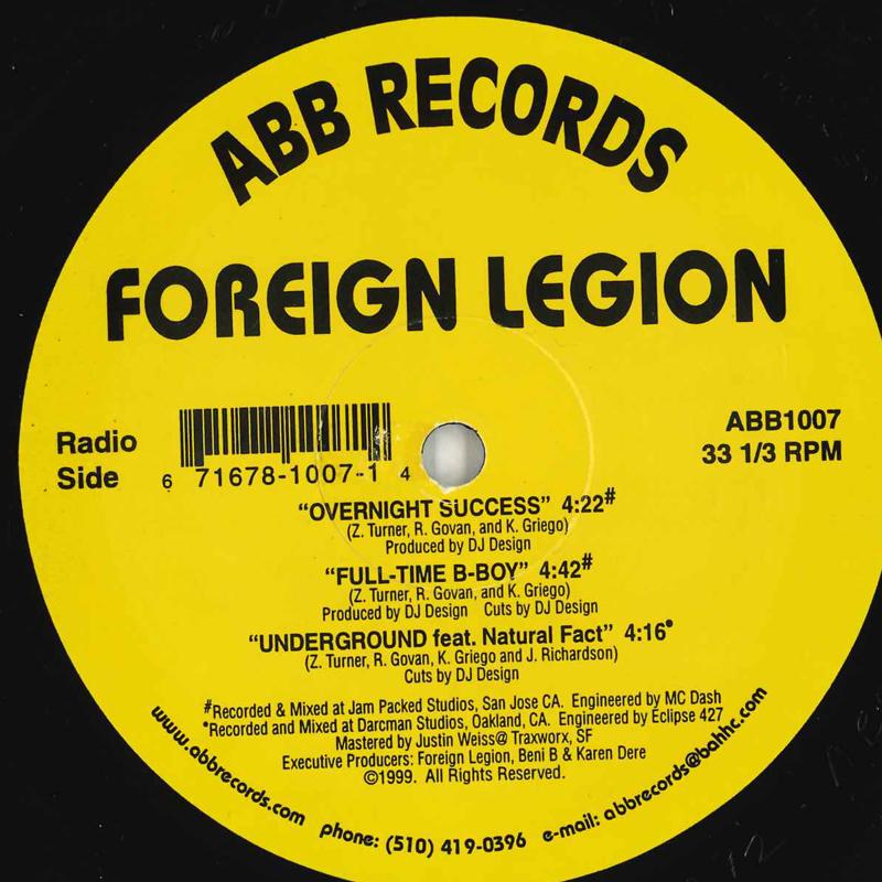

12inch Record FOREIGN LEGION Overnight Success Fulltime Bboy ABB1007 ABB 1999 US Rap HipHopRB Used