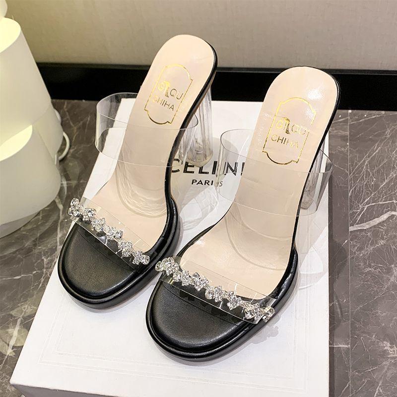 Transparent Platform Slide Sandals With Crystals For Women Spring