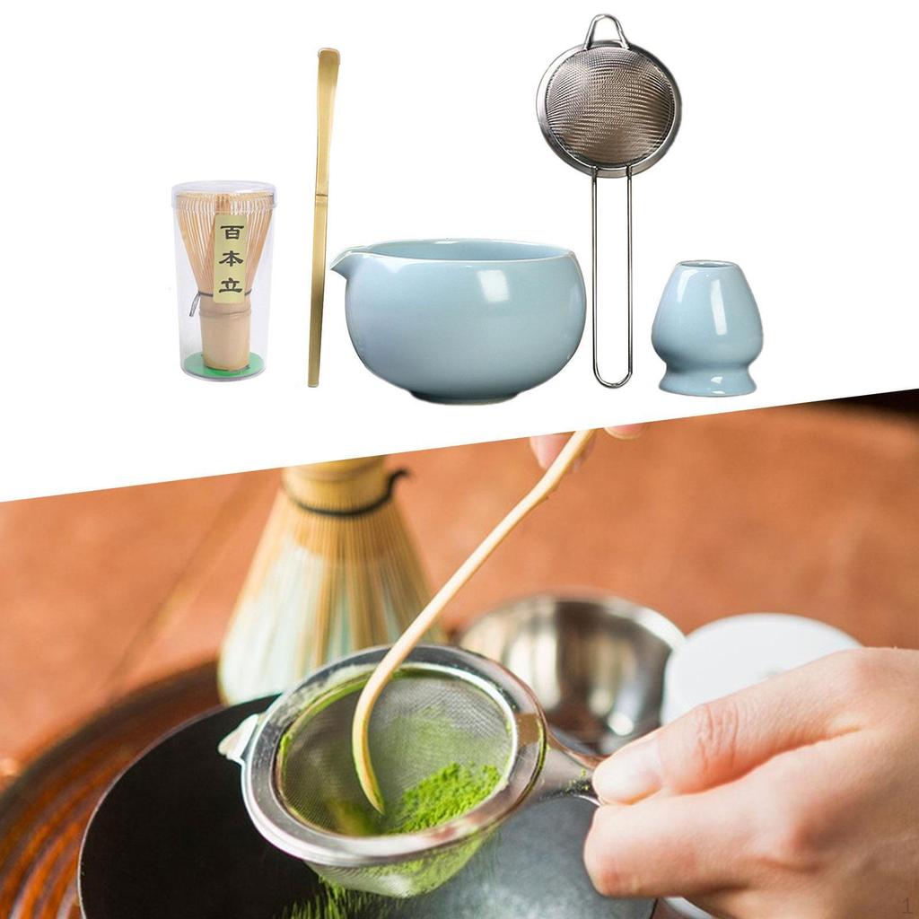 5 Pieces Japanese Matcha Set Bamboo Whisk Chawan Gifts Starter Kit Ceramic