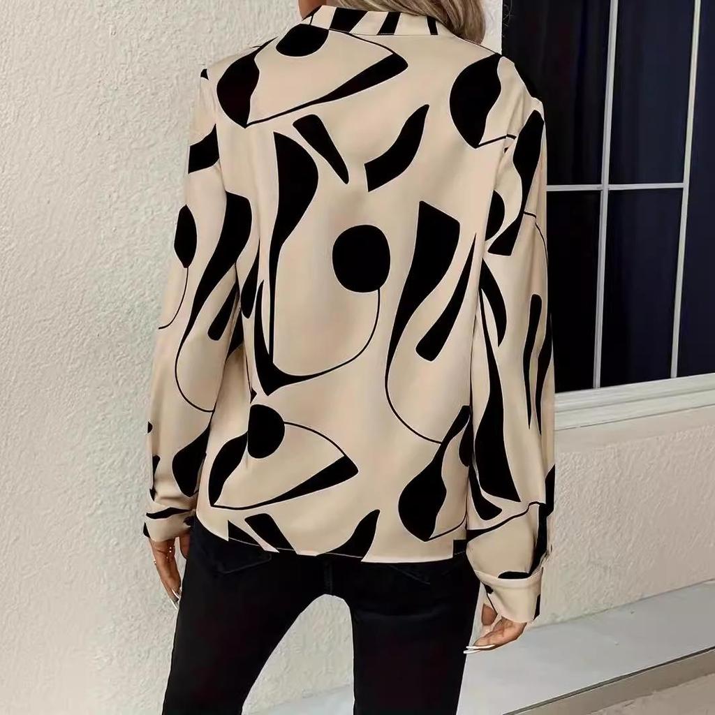 2024 Women's Geometric Print Shirt - European & American Style, New Arrival