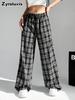 Autumn Winter New Fashion Casual Plaid Wide Leg Pants Women's School Season Christmas Daily Wear Outfit