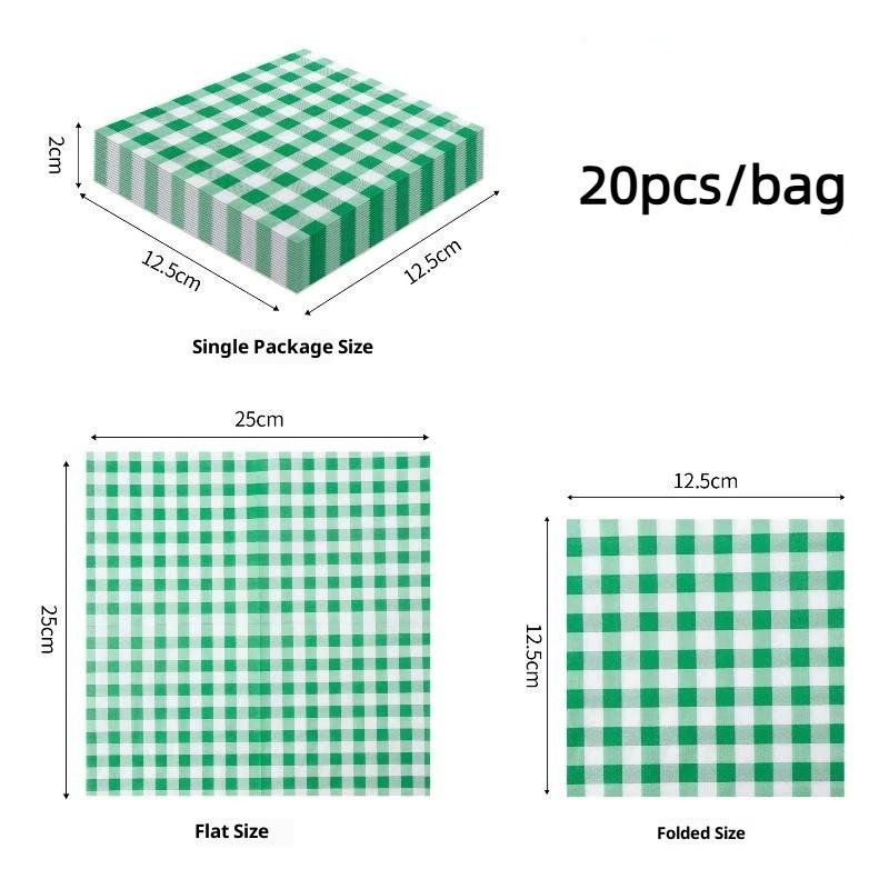 20 Sheets Colorful Gingham Disposable Paper Napkins Soft Absorbent For Picnics Birthday Wedding Holiday Table Decorations