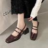 Women Summer Thick Heel Retro Style Sandals Ladies Square Toe Elegant Party Shoes