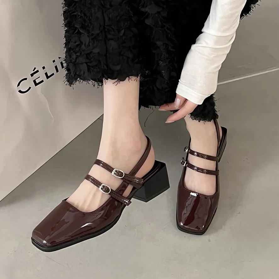 Women Summer Thick Heel Retro Style Sandals Ladies Square Toe Elegant Party Shoes
