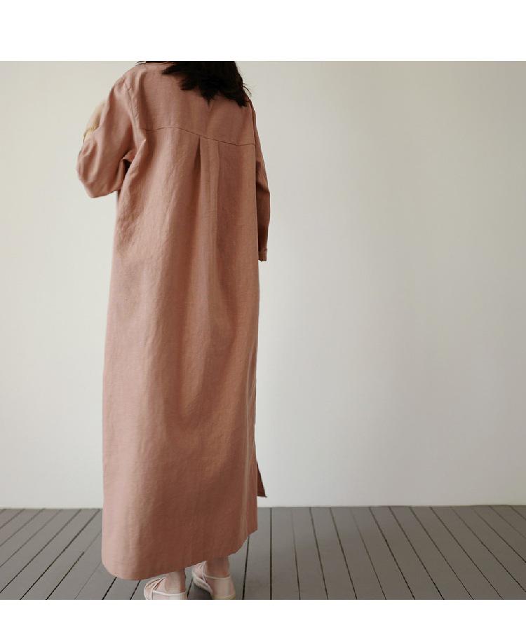 Women's Korean Style Cotton Linen Mid-Length Dress with Pockets - Plus Size, Loose Fit, Casual Fashion