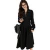 Women's Plus Size Waffle Knit Long Sleeve Dress with Cinched Waist and Polo Collar - New 2025 Spring/Autumn Style